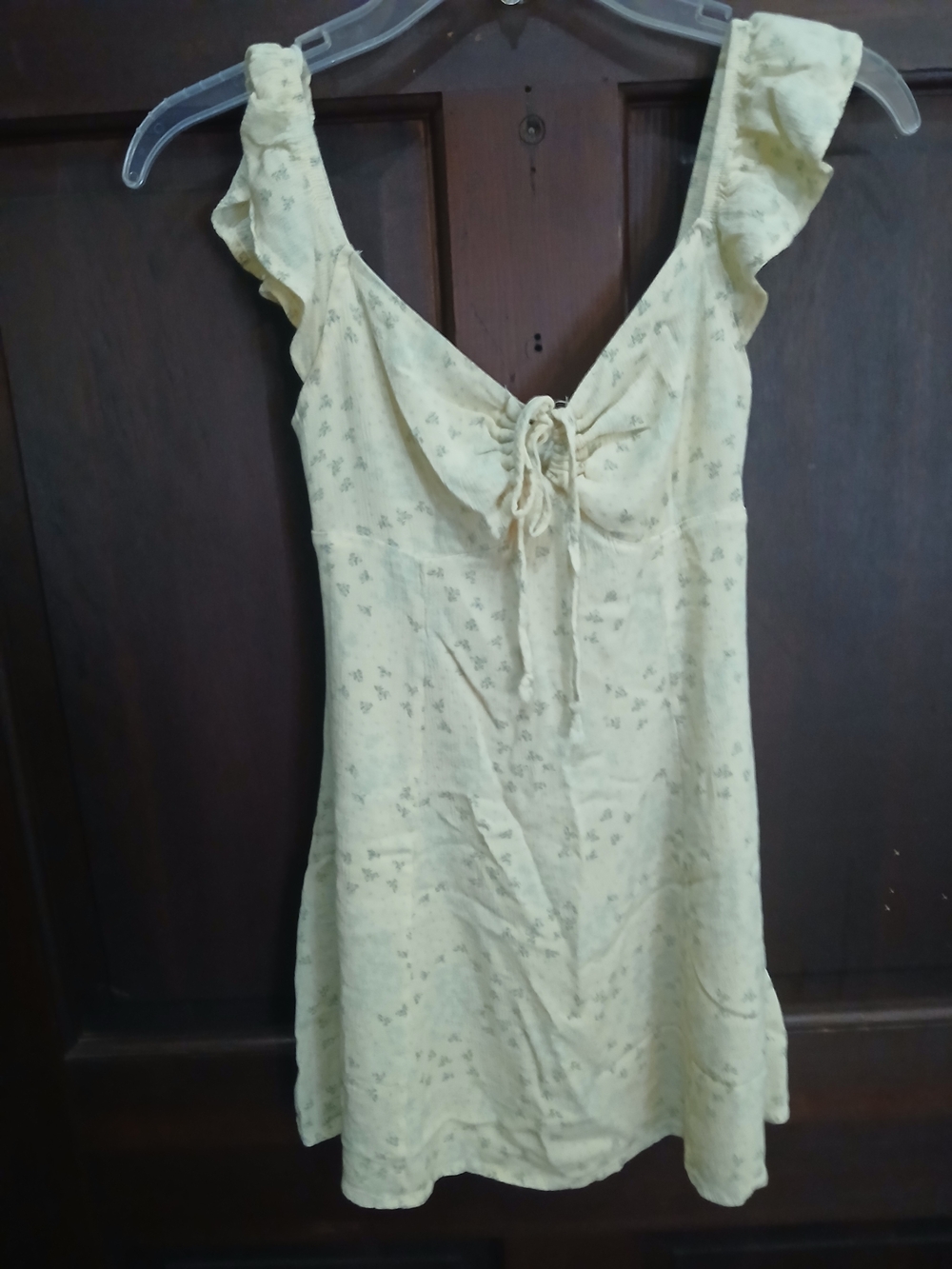 L.A. Hearts Pale Yellow Floral Tie-Front Mini Dress size XS Beachy Flowy Feel